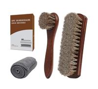 Kit Brosse Chaussure 3 Pièces - 100% CRIN de Cheval Naturel - Brosse à Lustrer, Brosse Applicateur (Palot) & Chiffon Microfibre - Set Complet pour Cirage et Entretien des Souliers & Bottes Cuir
