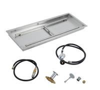Kit brûleur encastrable pour Foyer extensibleérieur - Acier Inoxydable, Insert rectangulaire, Usage gaz Naturel/Propane, avec Tuyau - Accessoire cheminée, terrasse et Jardin - Argenté, 30x10in