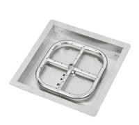 Kit brûleur pour Foyer extensibleérieur - Acier Inoxydable, Insert rectangulaire, brûleur et Tuyau pour gaz Naturel/Propane, Parfait terrasse, cheminée, brasero - Argent, 12x12 Pouces