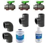 Kit Bypass 50mm 3 X Vannes 50mm / 2 X Té 50mm / 2X Coudes 50MM / 1 X Colle PVC / 1 X Décapant PVC