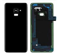 (KIT) Cache batterie + double face + lentille compatible avec Samsung Galaxy A8 (2018) A530 A530F n.1 arrière arrière arrière coque arrière + autocollant + lentille avec cadre (noir)