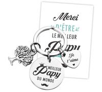 Kit Cadeau de Papy Porte-clé Meilleur du Monde Cœur Arbre de Vie Pendentif Porte-clef Grand-père et Carte de Vœux avec Enveloppe pour Fête Noël Ajouts de l'Avent Anniversaire Fête des Pères