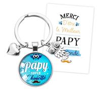 Kit Cadeau de Papy Porte-clé Meilleur Papy Super Chouette Cœur Hibou Pendentif Porte-clef Grand-père et Carte de Vœux avec Enveloppe Cadeau pour Fête Noël Ajouts de l'Avent Anniversaire Fête des Pères