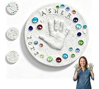 Kit cadeau Fête des Mères : Empreintes de Mains à Faire Soi-même,Grand Kit de Dalle à Empreintes Mains à Faire Soi-même,Souvenir Famille,Contient 1 Moule,26 Tampons Lettres et Pierres Colorées (10in)