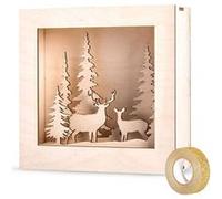 Kit cadre bois forêt de Noël 20 x 20 cm + masking tape doré à paillettes 5 m Beige G