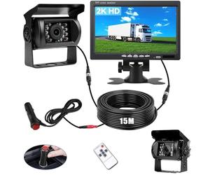 Kit Caméra de Recul BEYI 1080P HD - Écran LCD 7″ et Filaire Caméra Signal Stable en Temps réel, Vision Nocturne Étanche, pour Camion, Camping-Car, Remorque & Utilitaire (12V-24V) avec 15m Câble