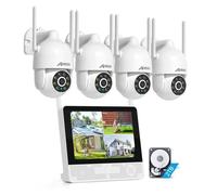5MP Kit Caméra de Surveillance WiFi Extérieur, 8CH Système 13" Moniteur NVR avec 4 Caméras, Pivotant à 360, Vision Nocturne Couleur, Audio 2 Voies,