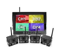 Kit Caméra Recul 9 "1280x720 Haute Définition AHD sans Fil Camion DVR Moniteur Vision Nocturne Enregistreur Sauvegarde Inverse Caméra WiFi pour Voiture Bus(4 Cameras add 64GB)
