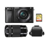 Kit caméra sans miroir Sony a6000 noir avec objectifs 16-50mm et 55-210mm, carte SD 64 Go et sac