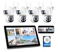Kit Caméra Surveillance WiFi Extérieur sans Fil CAMCAMP 2MP+2MP Double Objectif 10,1"" NVR Écran 5GHz Détection de mouvement