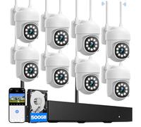 kit camera surveillance wifi exterieure sans fil, CAMCAMP 8x caméra de surveillance, 360° Panoramique PTZ, Poursuite de Humaine Automatique, 16CH 4K NVR avec 500go, Vision Nocturne Couleur Intelligent
