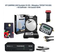 Kit Camping Car - MEGACC3 - Parabole 35 CM - Récepteur TNTSAT THS 806 - Kit Satfinder - Coaxial HD4K