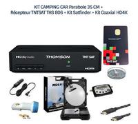 KIT CAMPING CAR Parabole 35 CM + Récepteur TNTSAT THS 806 + Kit Satfinder + Kit Coaxial HD4K