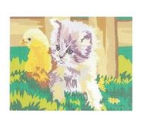 Kit canevas 15x20cm Chaton poussin toile coton + aiguille + fils enfants broderie MULTICOLORE