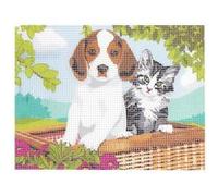 Kit canevas 15x20cm Chiot Chaton toile coton + aiguille + fils enfants broderie MULTICOLORE G