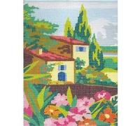 Kit canevas 15x20cm mas maison provençale toile coton + aiguille + fils broderie MULTICOLORE
