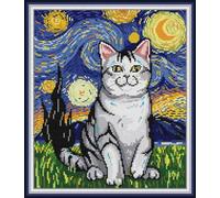 Kit Canevas au Demi Point Croix Ensemble de broderie tapisserie Ensemble de broderie au point de Y compris fil de coton multi-brins-Animal cheval tigre, 30x40cm(Sans cadre)