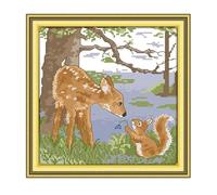 Kit Canevas au Demi Point Croix Ensemble de broderie tapisserie Ensemble de broderie au point de Y compris fil de coton multi-brins-32x32cm(Sans cadre)