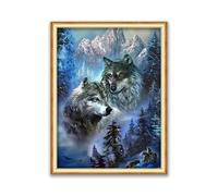 Kit Canevas au Demi Point Croix Ensemble de broderie tapisserie Ensemble de broderie au point de Y compris fil de coton multi-brins-Animal Loup-3,40x50cm(Sans cadre)