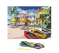 Kit Canevas Barques - Marque Inconnue - 15 x 20 cm - Loisirs créatifs - Toile canevas imprimé blanc