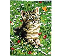 Kit Canevas Chat Chaton dans les fleurs d'été 14 x 18 cm