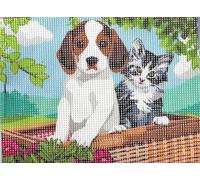 Generique Kit Canevas Chiot et Chaton gris 15x20 cm – Fils 100% coton – Aiguille incluse