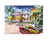 Kit canevas complet 15c20cm Barques toile coton + aiguille + fil borderie MULTICOLORE G