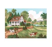 Kit canevas gros trous Collection D'Art ""Scène à la ferme"" 14x18 cm