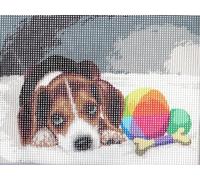Kit canevas 15x20cm chiot toile coton + aiguille + fils enfants broderie MULTICOLORE