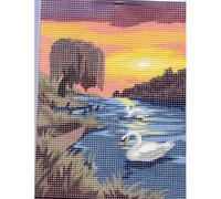 Generique Kit canevas Les Cygnes au soleil couchant 15x20 cm toile coton avec aiguille et fils