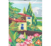 Kit canevas 15x20cm mas maison provençale toile coton + aiguille + fils broderie MULTICOLORE