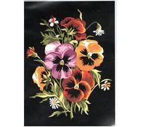 Kit Canevas - Non spécifié - Bouquet de Pensées - 22 x 33 cm - Toile imprimée antique - Aiguille et fil inclus