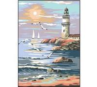 Kit canevas Phare mer Marque Margot toile coton + aiguille + fils coton broderie couture MULTICOLORE