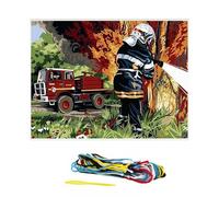 Kit canevas 15x20cm Pompiers toile coton + aiguille + fils enfants broderie MULTICOLORE
