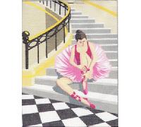 Kit canevas complet 15x20cm Danseuse dans escalier point broderie MULTICOLORE