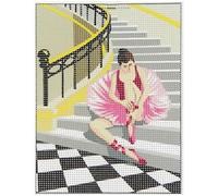 Kit canevas complet 15x20cm Danseuse dans escalier point broderie MULTICOLORE