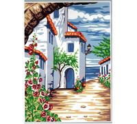 Kit Canevas - Villa Au Loin - 22 x 33 cm - Toile imprimée antique - Aiguille incluse - Fil 100% coton