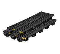 Kit Caniveau Extérieur-VEVOR-Système de Drainage Tranchée Grille en Plastique PEHD 14,5 x 8 x 100 cm-avec 5 Embouts-Lot de 5