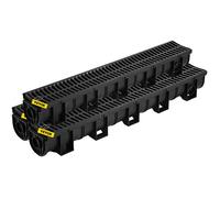 VEVOR Kit Caniveau Extérieur, Lot de 3, Système de Drainage Tranchée Grille en Plastique PEHD 15 x 13 x 100 cm, avec 3 Embouts, Connexion à Emboîtement, pour Drain Jardin, Allée, Piscine, Passerelle