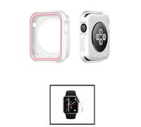 Kit Capa Military Doublecolor + Película De Hydrogel Para Apple Watch Se 3 - 44mm - Branco / Rosa