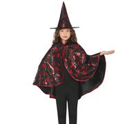 Sorcière Halloween Costume Set Magique Mystique Cape Chapeau, Couleur : Noir