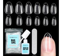 Kit Capsule Americaine Ongle Avec Colle, 240 Pièces Courtes Amande Tips Ongles Artificiels & 7g Colle Faux Ongles, Qualité Professionnelle Salon, 12 Tailles