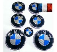 KIT CARBONE BLEU BADGE INSIQGNE LOGO EMBLEME CAPOT / VOLANT/ COFFRE/ ROUES BMW NEUF