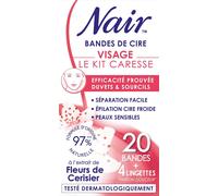 Kit Caresse - Bandes De Cire Froide Visage,Faciles À Séparer & Adaptées Aux Peaux Sensibles,Formule 97% D'origine Naturelle À L'extrait De Fleurs De Cerisier,20 Bandes De Cire(Q78)