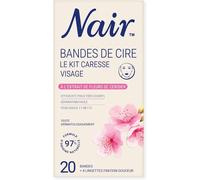 Kit Caresse - Bandes De Cire Froide Visage, Faciles À Séparer & Adaptées Aux Peaux Sensibles, Formule 97% D'origine Naturelle À L'extrait De Fleurs De Cerisier, 20 Bandes De Cire