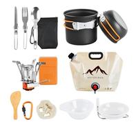 Kit Casserole Camping Popote Bivouac de Camping Ustensiles de Cuisine de Camping Kit Vaisselle Camping en Aluminium Portable avec Rechaud Poêlé Bol pour Pique-Nique Bivouac Randonnée 1-2 Personnes
