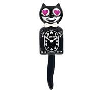 Kit Cat Klock Horloge murale classique noire avec yeux magenta en forme de cœur - Horloge murale emblématique en forme de chat avec yeux et queue mobiles - Horloge murale à piles, fabriquée aux