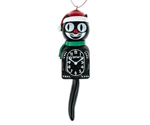 Kit Cat Klock Kit Horloge Chat Père Noël décoratif Noir (12,7 cm de Haut) - Kit Classique avec écharpe Verte et Chapeau Rouge - Complément Parfait aux Arbres de Noël et décorations de Vacances
