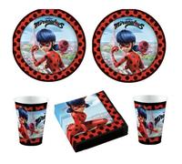 Kit (cde 5 ) Anniversaire - Miraculous - Coccinelle - 16 Enfants - 16 Assiettes - 16 Gobelets - 16 serviettes