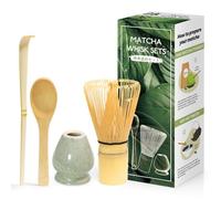 4 Pièces Matcha kit ceremonie japonais, Fouet matcha bambou naturel, Cuillère en bambou, pelle en bambou, Porte-Fouet, Coffret matcha pour la cérémonie du thé, la boisson - Matcha vert